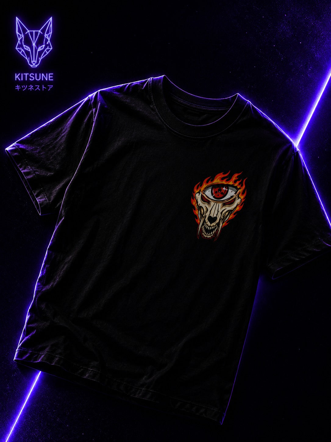 Flame Fox Mask T-Shirt — Fiery Anime-Inspired Graphic Tee