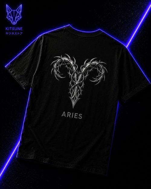 Aries Zodiac T-Shirt — Minimal Thorn Ram Horns Design