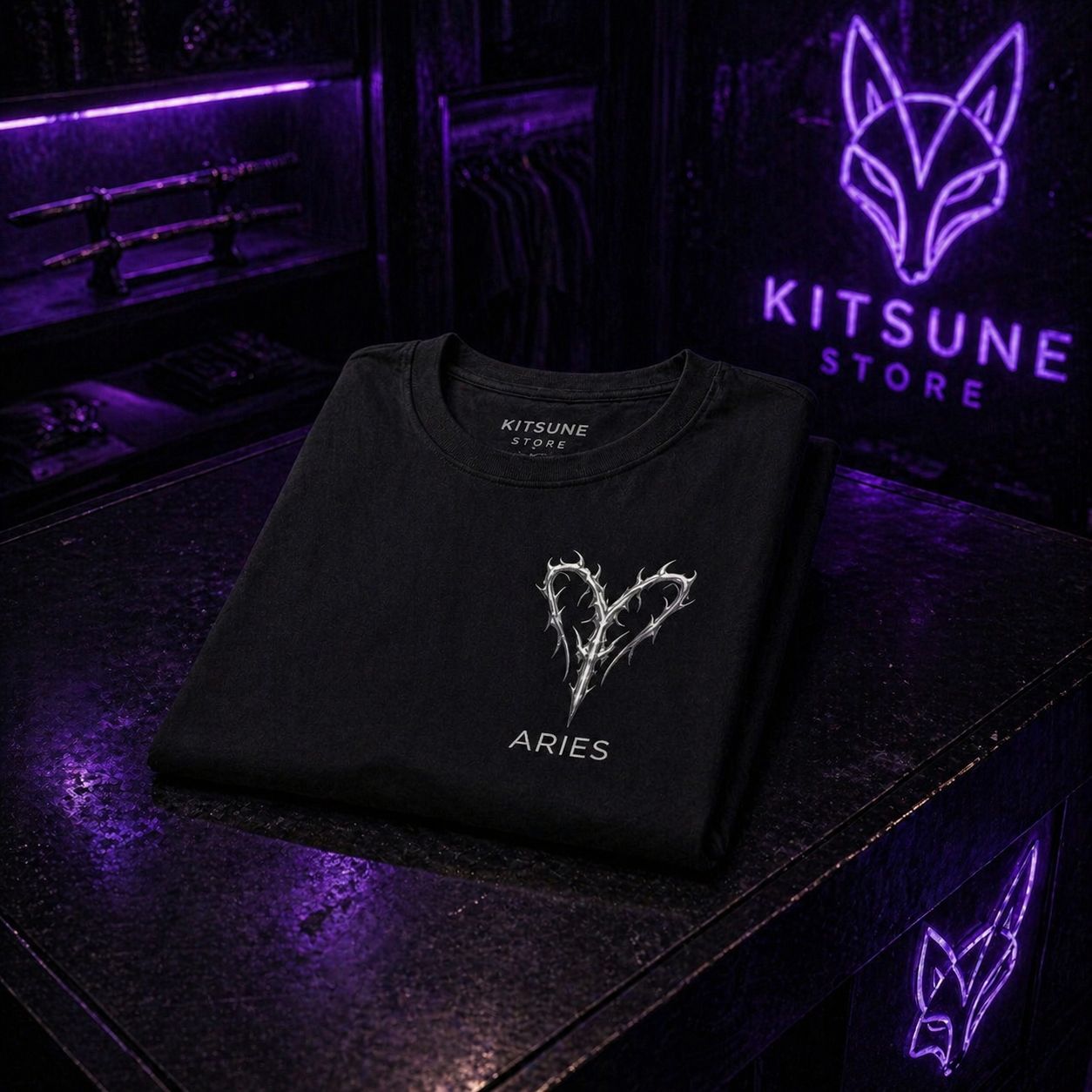 Aries Zodiac T-Shirt — Minimal Thorn Ram Horns Design
