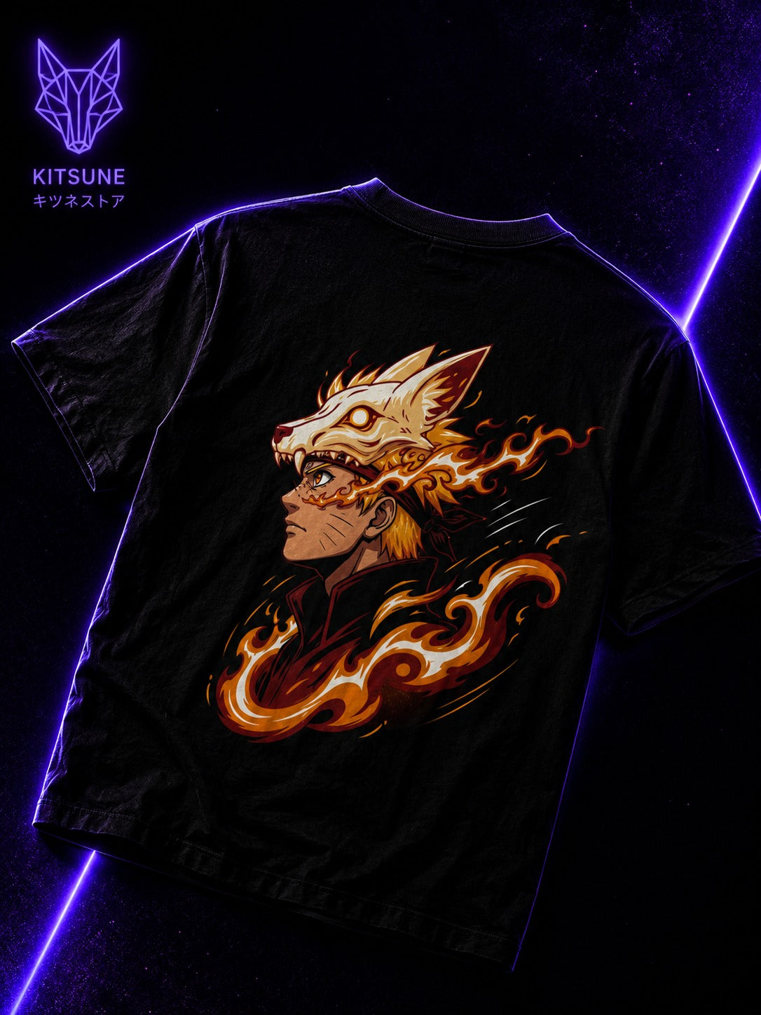 Flame Fox Mask T-Shirt — Fiery Anime-Inspired Graphic Tee