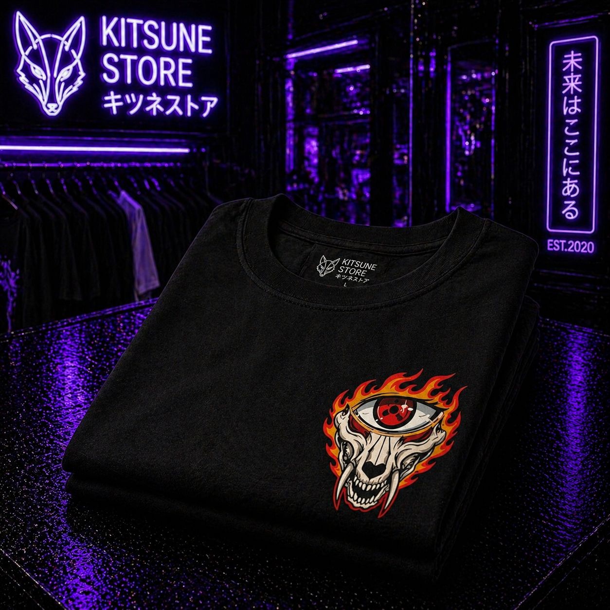 Flame Fox Mask T-Shirt — Fiery Anime-Inspired Graphic Tee