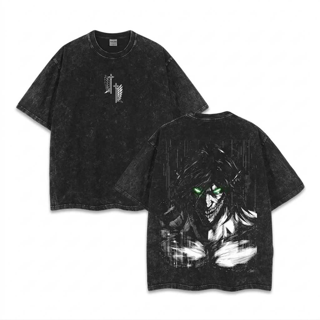 Attack on Titan Anime Printed Four Seasons Retro Cotton Washed T-shirt Harajuku Men's Top