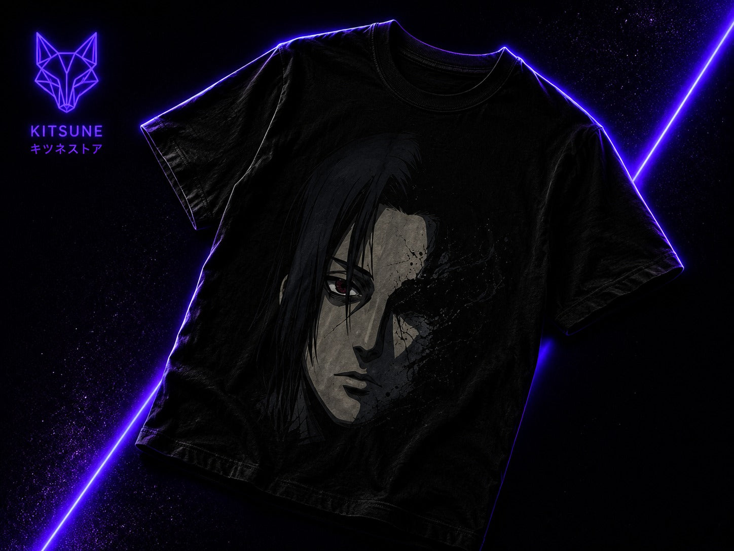 Anime Villain Face T-Shirt — Dark Uchiha Split Portrait Tee