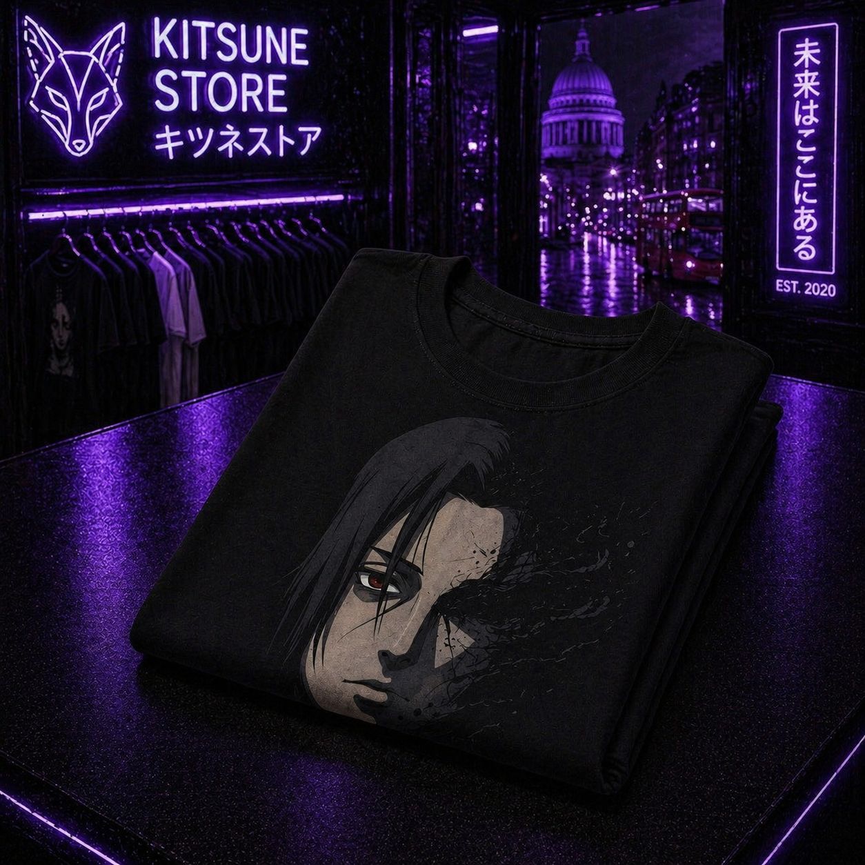 Anime Villain Face T-Shirt — Dark Uchiha Split Portrait Tee